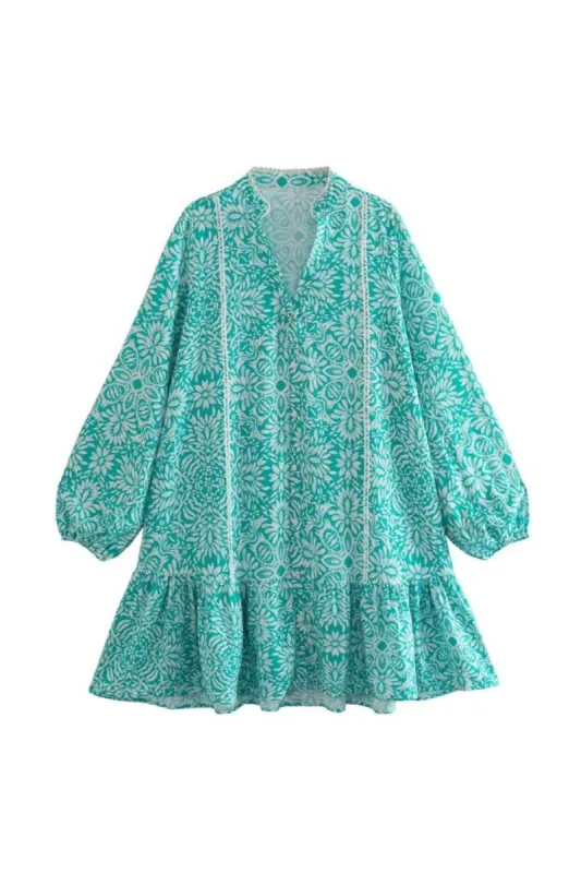 'Lenora' V-Neck Long Sleeve Floral Printed Dress made by Goodnight Macaroon