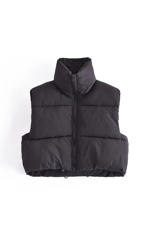 ‘ Vince’ High-Neck Zippered Short Padded Vest sold by Goodnight Macaroon