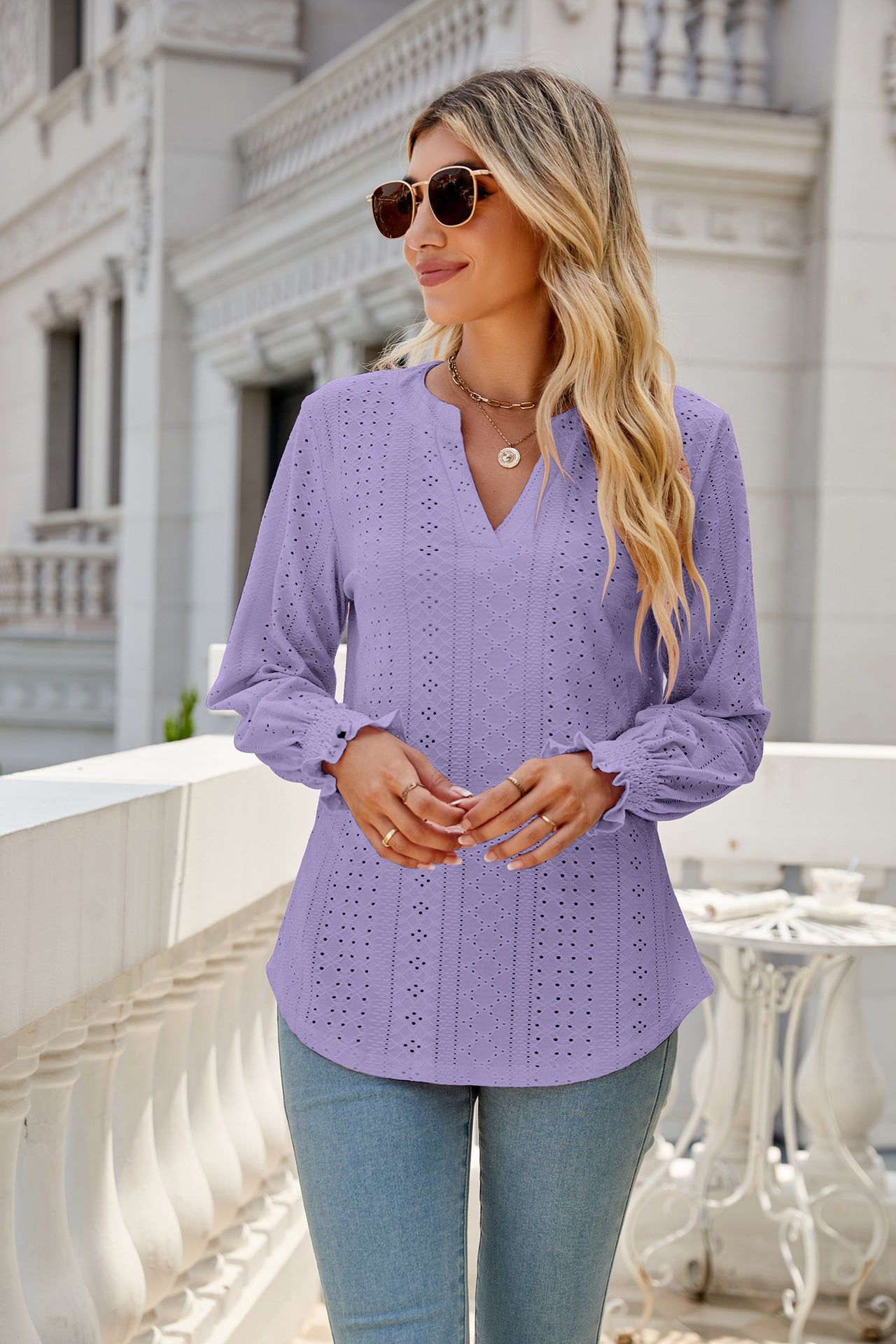 Eyelet Long Sleeve Blouse #146396 sold by Goodnight Macaroon product image thumbnail 10