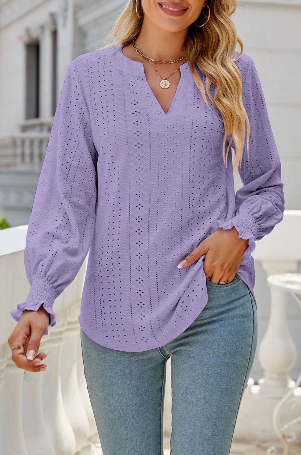 Eyelet Long Sleeve Blouse #146396 sold by Goodnight Macaroon