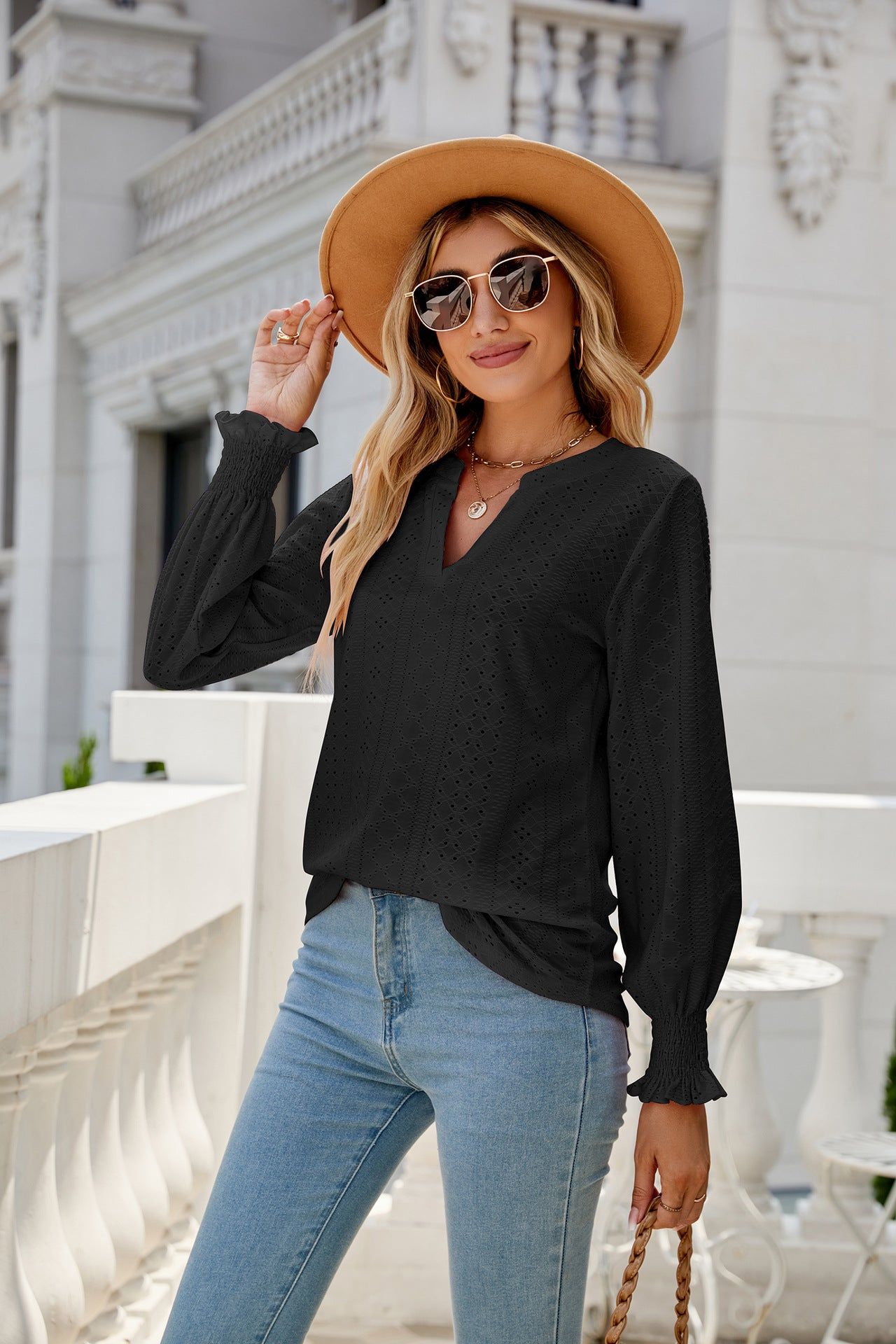 Eyelet Long Sleeve Blouse #146396 sold by Goodnight Macaroon product image thumbnail 6