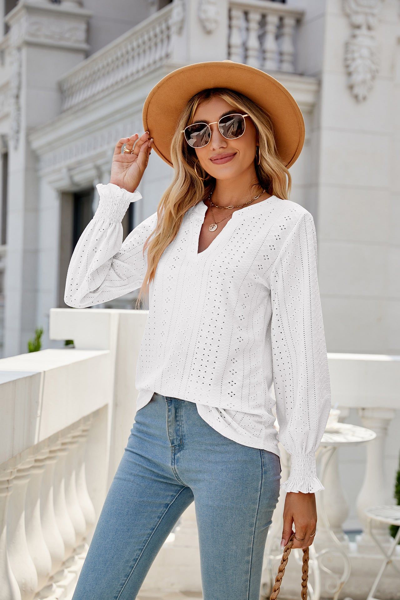 Eyelet Long Sleeve Blouse #146396 sold by Goodnight Macaroon product image thumbnail 5