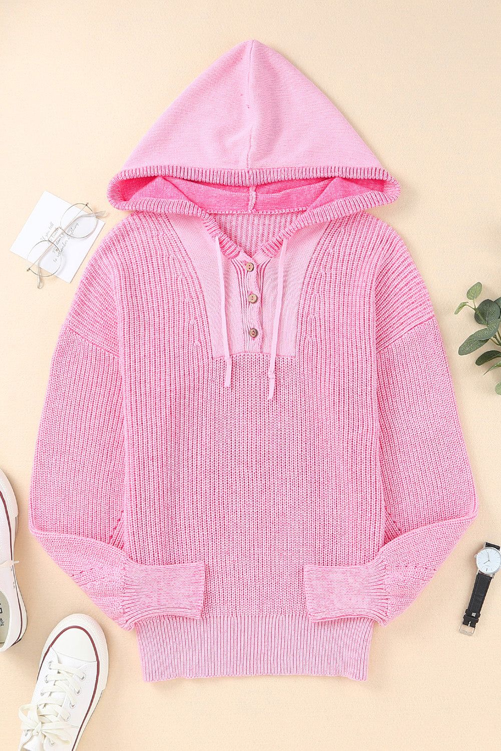 'Teagan' Quarter-Button Drawstring Hooded Sweater sold by Goodnight Macaroon product image thumbnail 6
