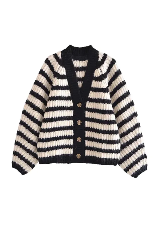 ‘ John’ V-Neck Striped Knit Cardigan sold by Goodnight Macaroon