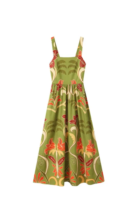 ‘Erin’ Casual Spaghetti Strap Printed Midi Dress sold by Goodnight Macaroon