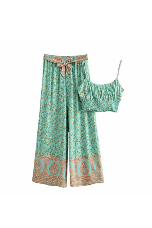 ‘Victoria’ Bohemian  Halter Top & Wide-leg Pants Set sold by Goodnight Macaroon