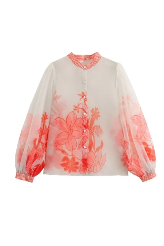‘Poppy’ Simple Floral Print Sheer Long Sleeve Blouse sold by Goodnight Macaroon