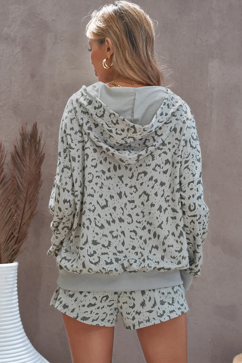 Animal Print Drawstring Detail Hoodie and Shorts Lounge Set sold by Goodnight Macaroon product image thumbnail 5