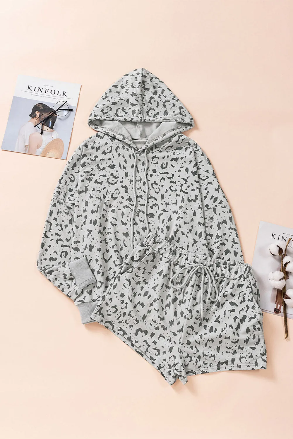 Animal Print Drawstring Detail Hoodie and Shorts Lounge Set sold by Goodnight Macaroon product image thumbnail 2