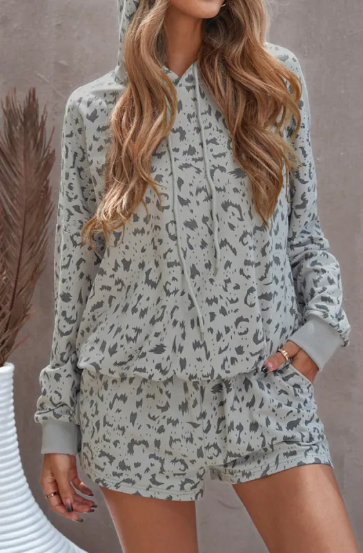 Animal Print Drawstring Detail Hoodie and Shorts Lounge Set sold by Goodnight Macaroon