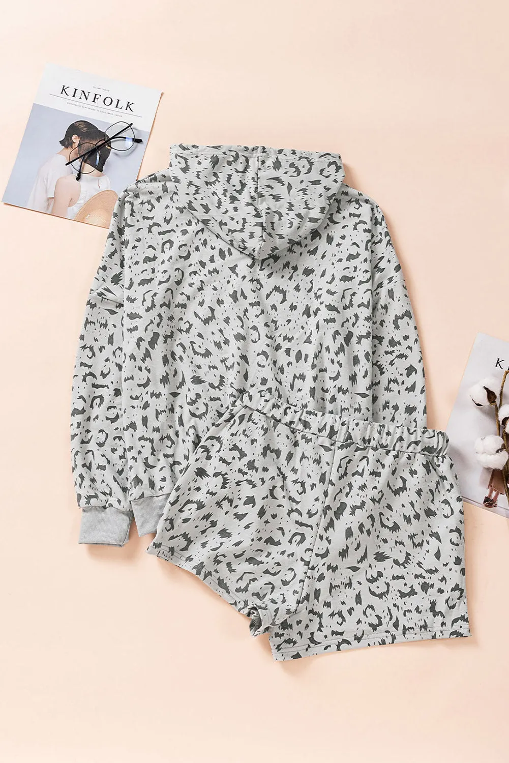 Animal Print Drawstring Detail Hoodie and Shorts Lounge Set sold by Goodnight Macaroon product image thumbnail 3