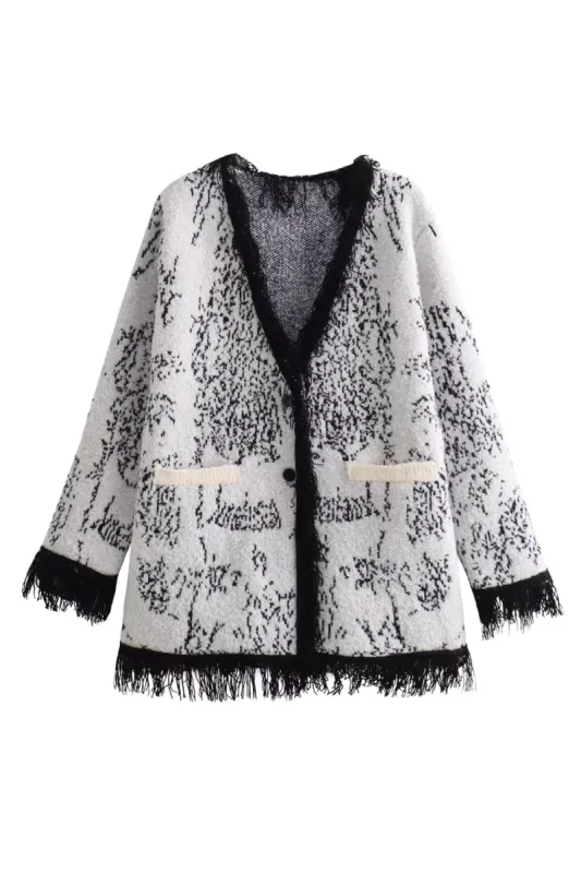 'Hazel' V-Neck Frayed Hem Knitted Cardigan (2 Colors) sold by Goodnight Macaroon