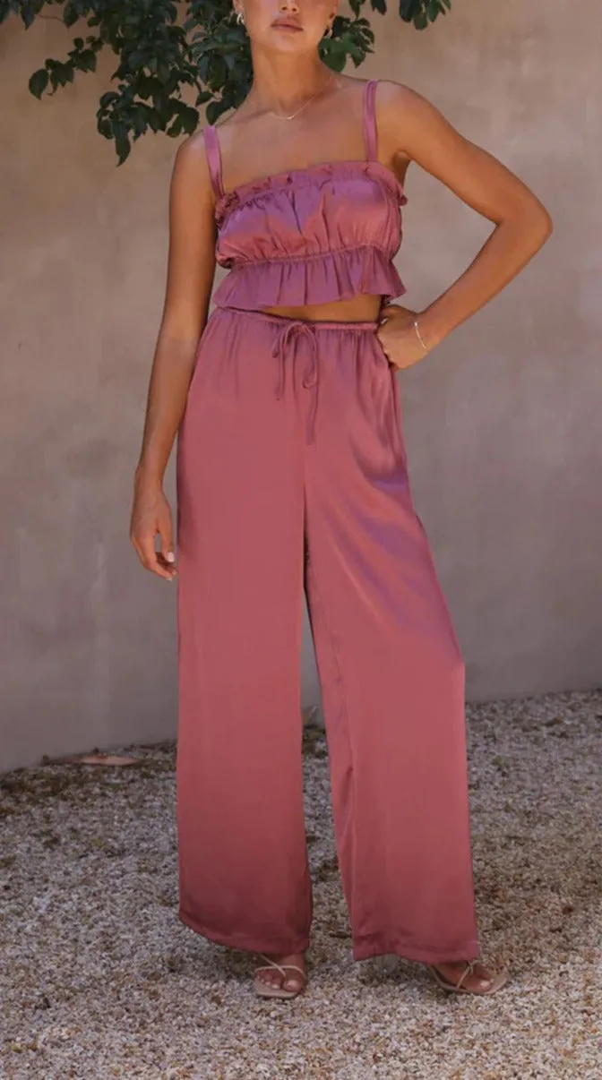Satin Crop Top & Wide Leg Pants Set #167780 sold by Goodnight Macaroon