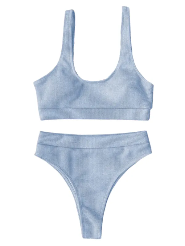 'Gia' Ribbed Vintage High Cut Bikini (5 Colors) made by Goodnight Macaroon