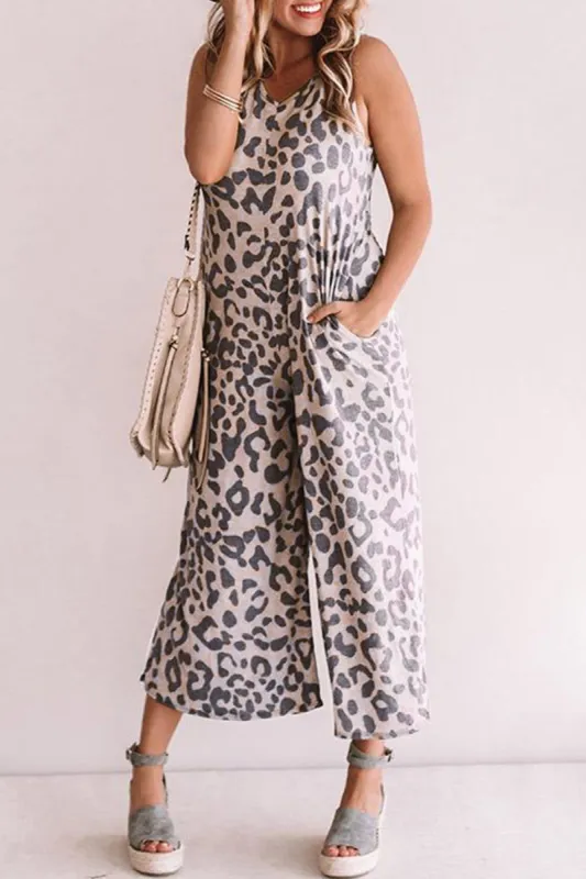 Spring Leopard Print Sleeveless Jumpsuit sold by Goodnight Macaroon