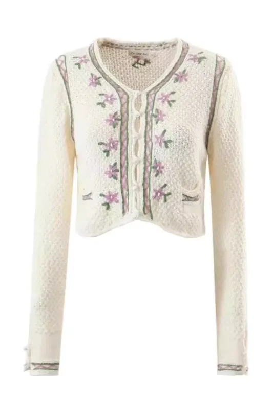 'Irene' Hand-Knitted Embroidered Long Sleeves Cardigan sold by Goodnight Macaroon