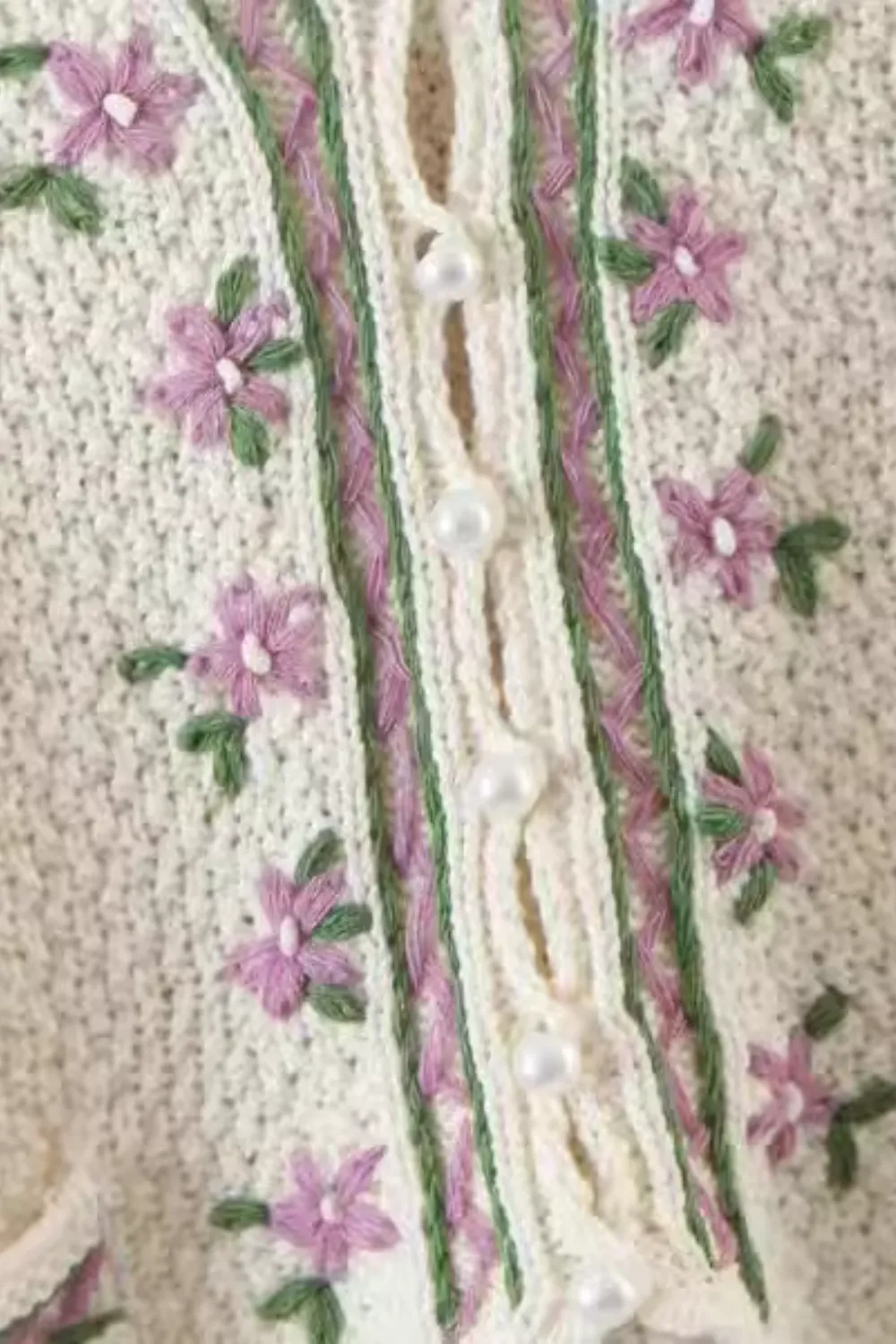 'Irene' Hand-Knitted Embroidered Long Sleeves Cardigan sold by Goodnight Macaroon product image thumbnail 3