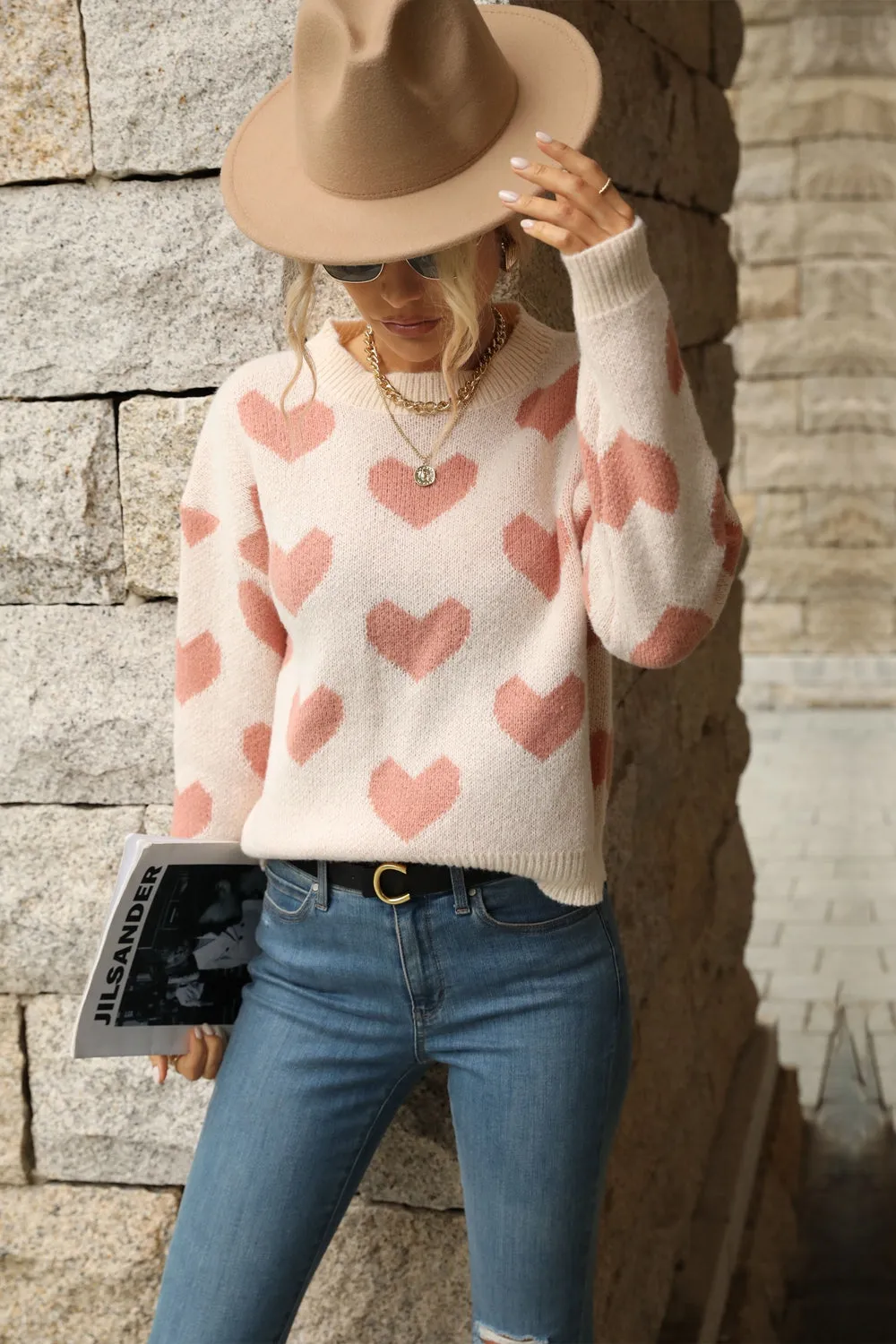 'Eleanor' Heart Pattern Dropped Shoulder Sweater sold by Goodnight Macaroon product image thumbnail 3
