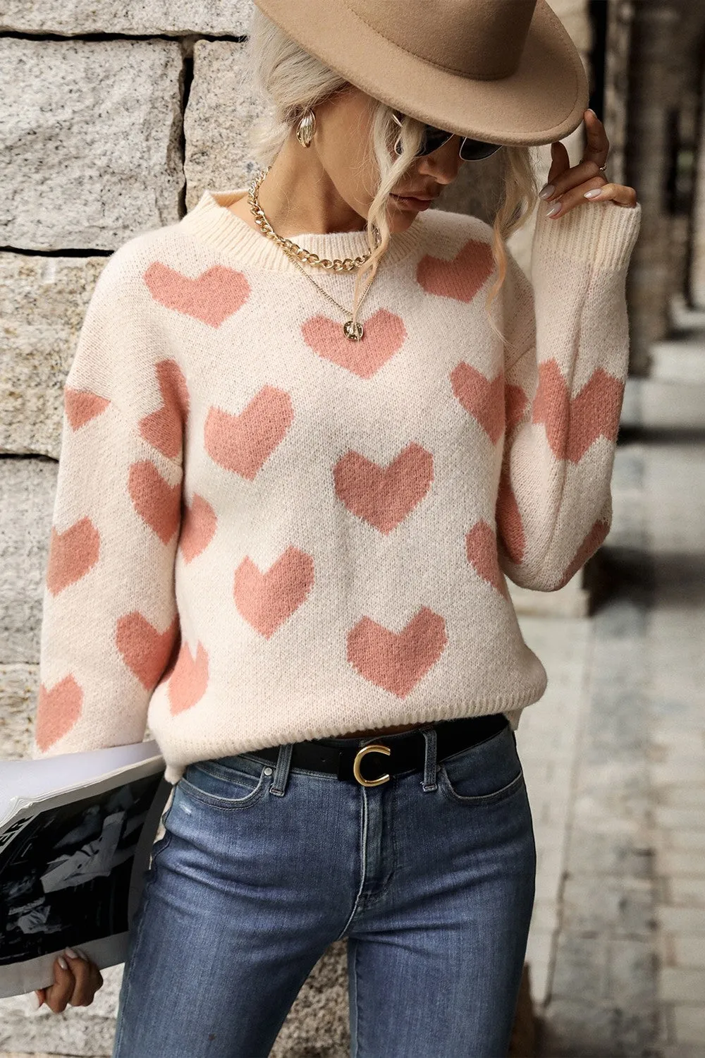 'Eleanor' Heart Pattern Dropped Shoulder Sweater sold by Goodnight Macaroon product image thumbnail 4