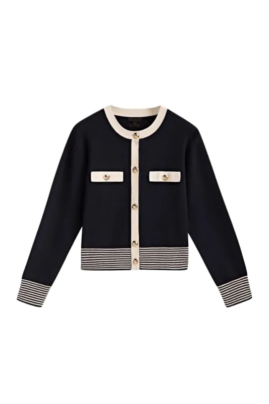 'Christine' Contrast Trim Round Neck Cardigan (2 Colors) made by Goodnight Macaroon
