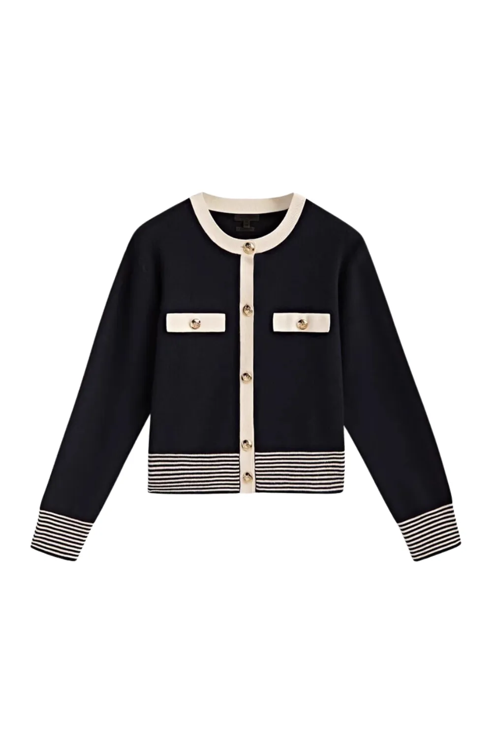 'Christine' Contrast Trim Round Neck Cardigan (2 Colors) sold by Goodnight Macaroon