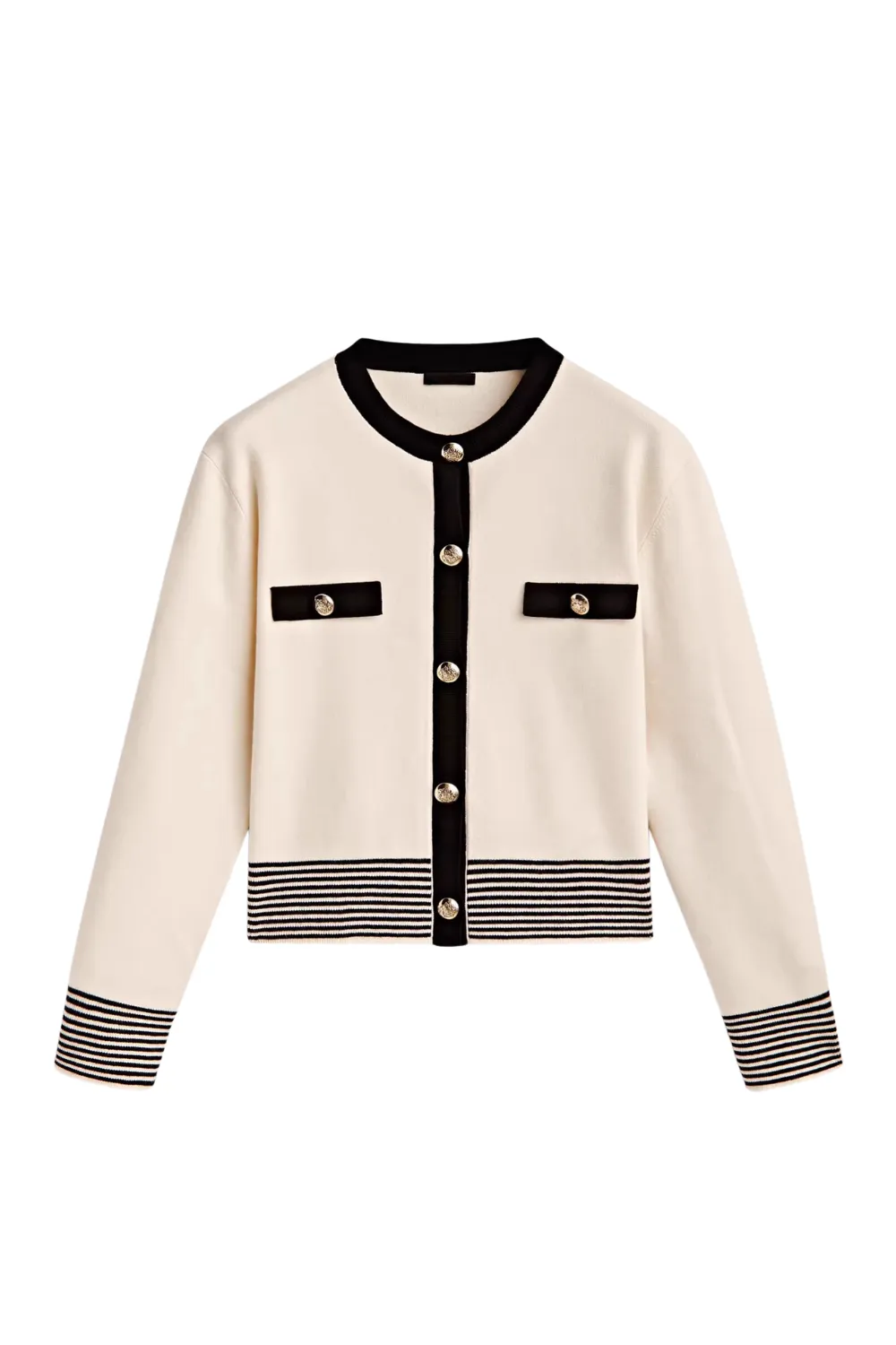 'Christine' Contrast Trim Round Neck Cardigan (2 Colors) sold by Goodnight Macaroon product image thumbnail 2