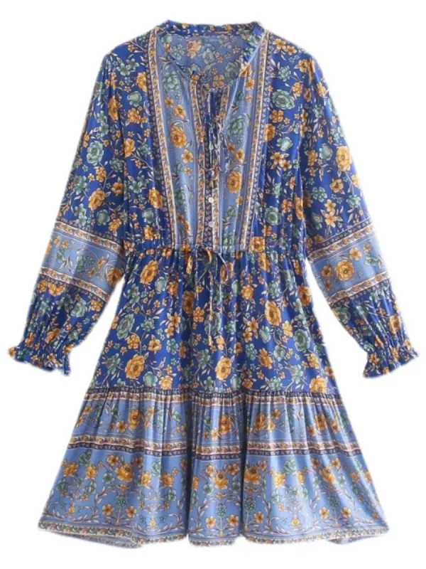 'Laney' Floral Printed Front Tied Mini Dress sold by Goodnight Macaroon