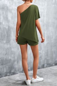 'Anisa' Oblique Shoulder Shorts Suit (4 COLORS) sold by Goodnight Macaroon