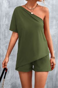 'Anisa' Oblique Shoulder Shorts Suit (4 COLORS) sold by Goodnight Macaroon