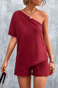 'Anisa' Oblique Shoulder Shorts Suit (4 COLORS) sold by Goodnight Macaroon