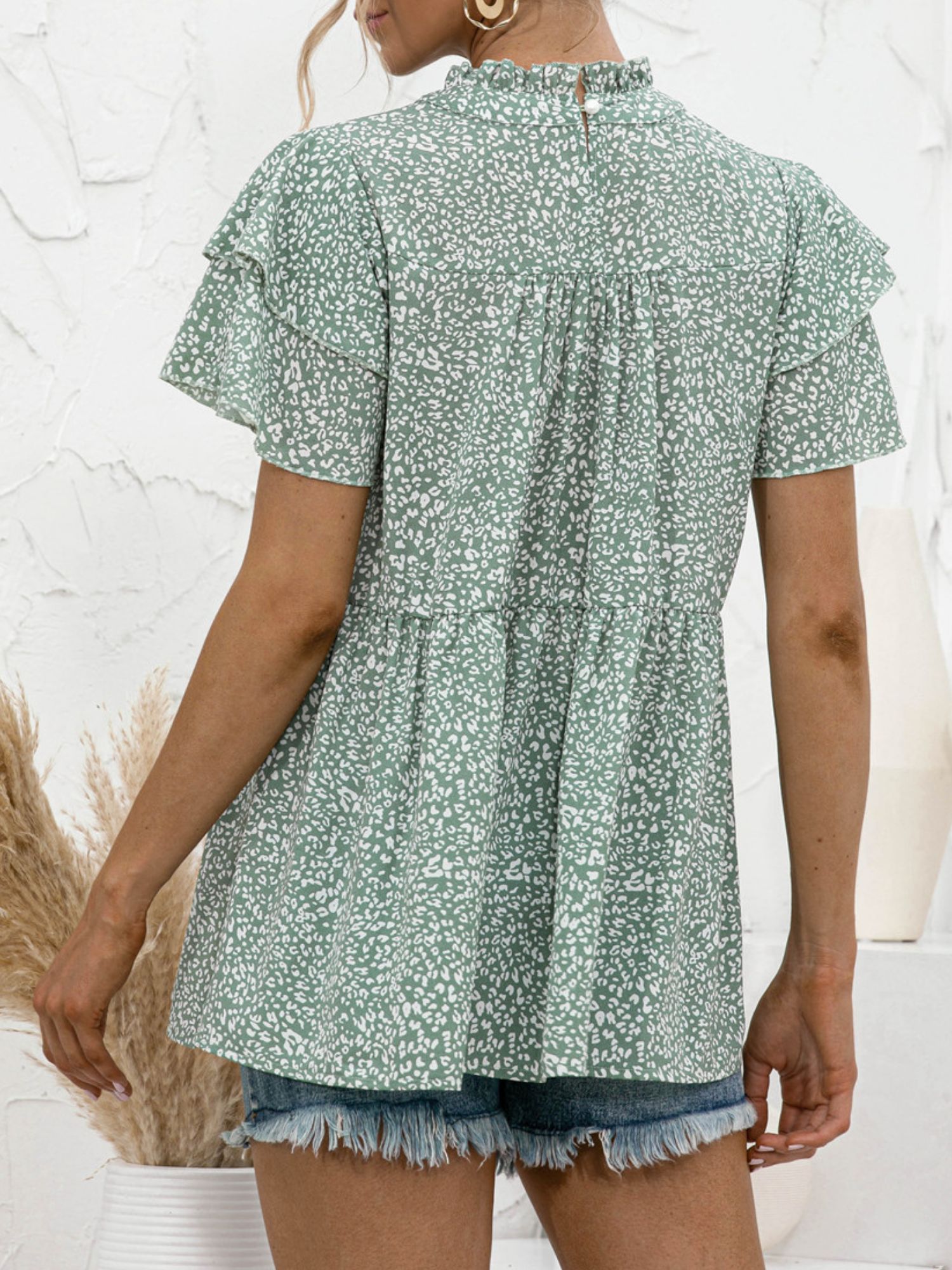 'Kelly' Leopard Printed High Neck Ruffled Sleeve Top (3 Colors) sold by Goodnight Macaroon product image thumbnail 2
