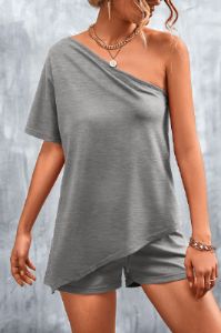 'Anisa' Oblique Shoulder Shorts Suit (4 COLORS) sold by Goodnight Macaroon