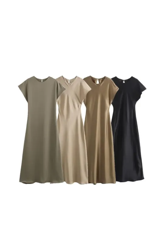 ‘Lucy’  Silk Satin Texture Midi Dress sold by Goodnight Macaroon