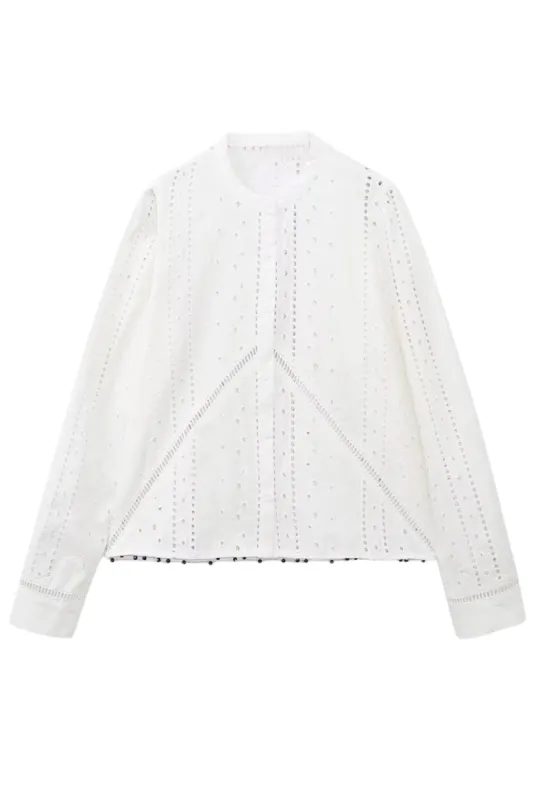 'Jeanette' Eyelet Embroidery Long Sleeve Shirt made by Goodnight Macaroon