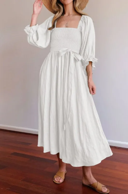 'Kelsey' Smocked Square Neck Flounce Sleeve Dress sold by Goodnight Macaroon