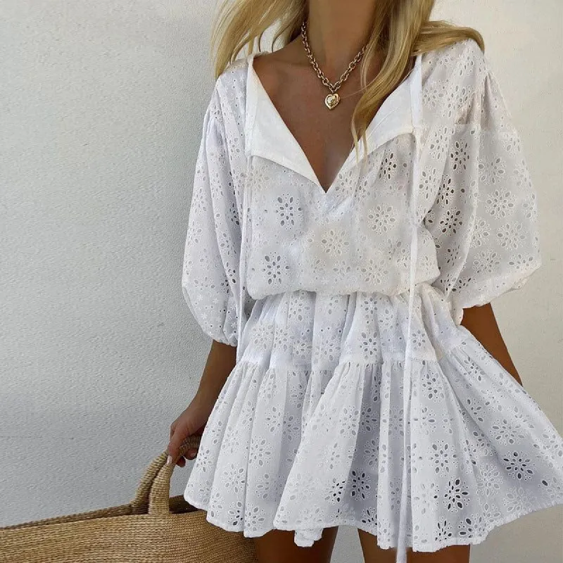 White Bohemian Eyelet Swing Dress sold by Goodnight Macaroon
