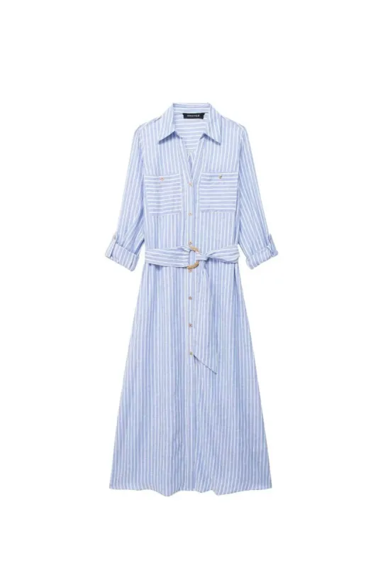 ‘Aurora’ Blended-Fabric Striped Midi Shirt Dress sold by Goodnight Macaroon