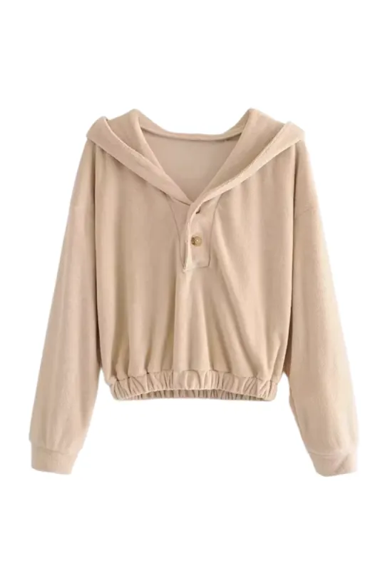 'Yuna' Half-Button Closure Hooded Sweater made by Goodnight Macaroon