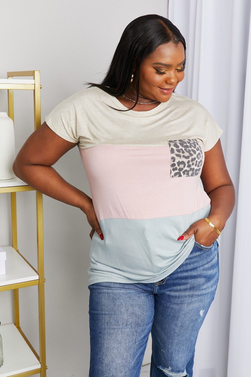 'Tatie' Full Size Color Block Leopard Tee sold by Goodnight Macaroon product image thumbnail 6