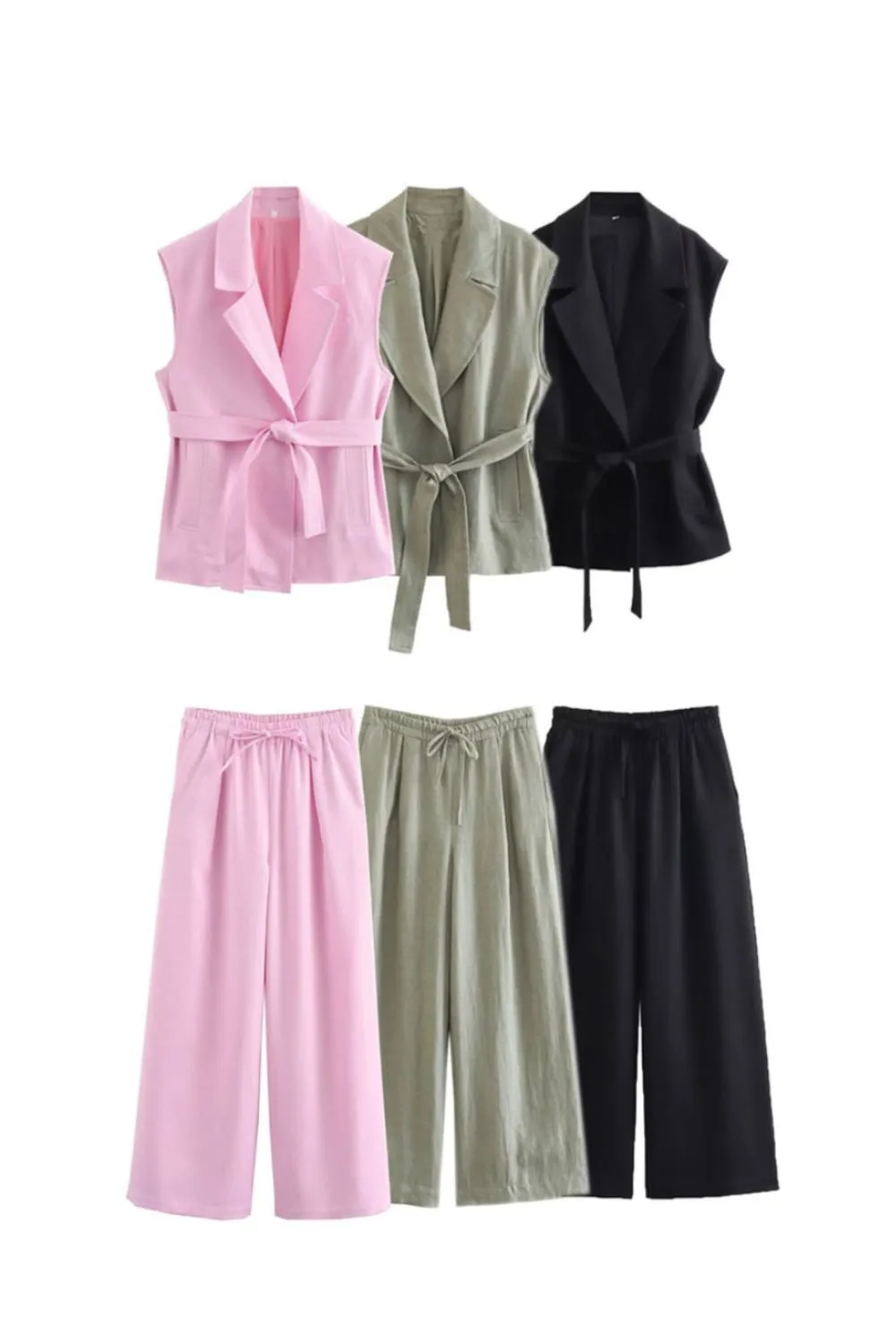 'Savannah' Elegant Linen Vest Paired & High-Waisted Pants (Sold Separately) sold by Goodnight Macaroon