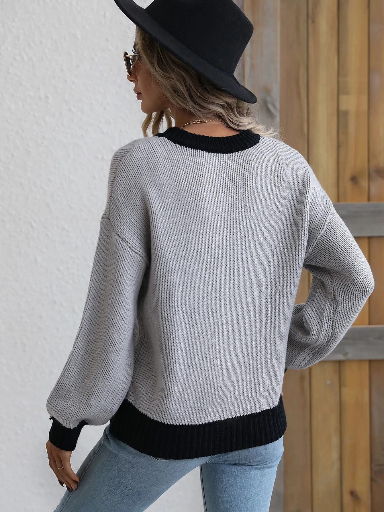 'Dakota' Contrast Trim Drop Shoulder Pullover Sweater (5 Colors) sold by Goodnight Macaroon product image thumbnail 4