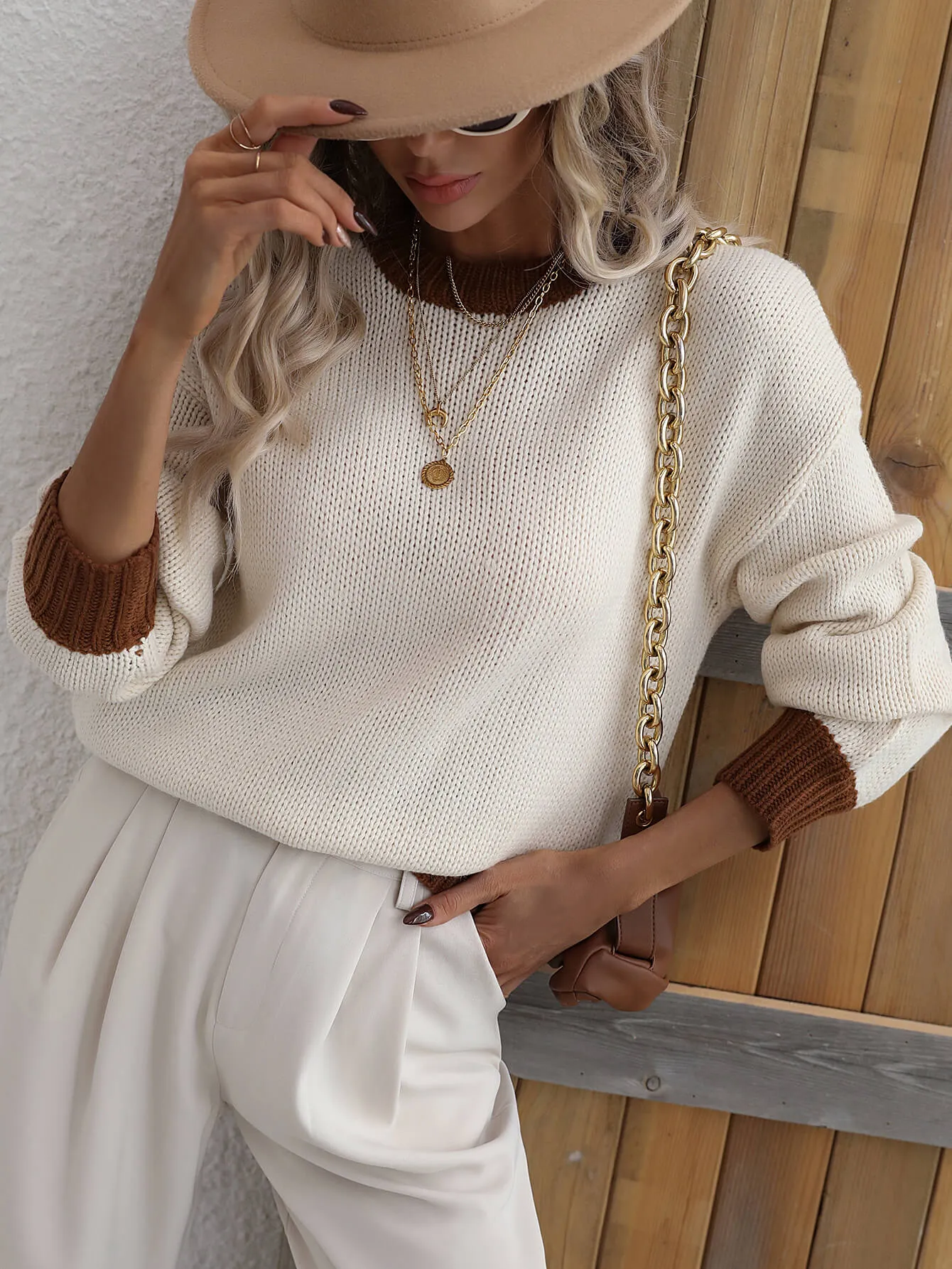 'Dakota' Contrast Trim Drop Shoulder Pullover Sweater (5 Colors) sold by Goodnight Macaroon product image thumbnail 3