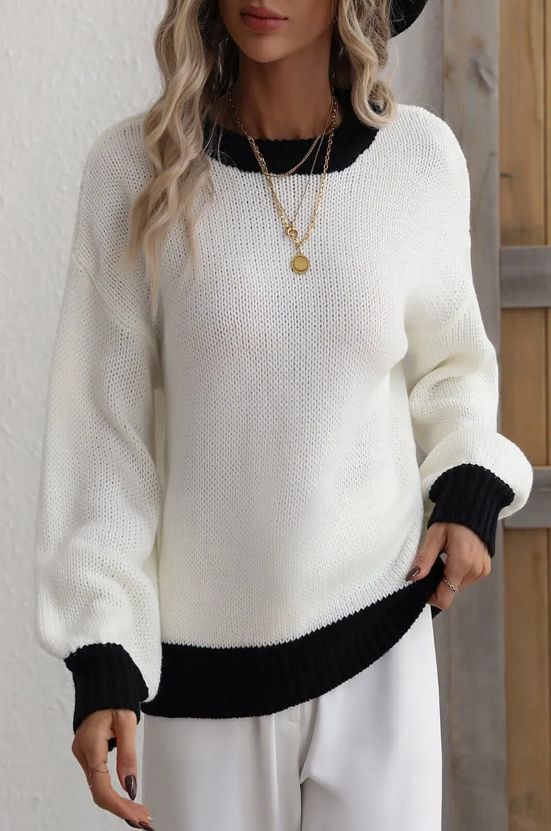 'Dakota' Contrast Trim Drop Shoulder Pullover Sweater (5 Colors) sold by Goodnight Macaroon