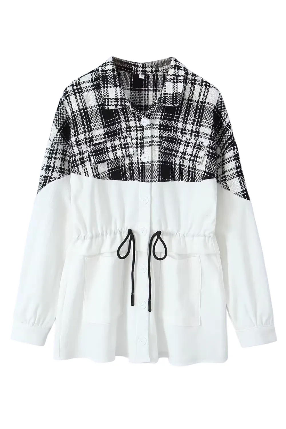 'Nikki' Plaid and Solid Block Drawstring Jacket sold by Goodnight Macaroon