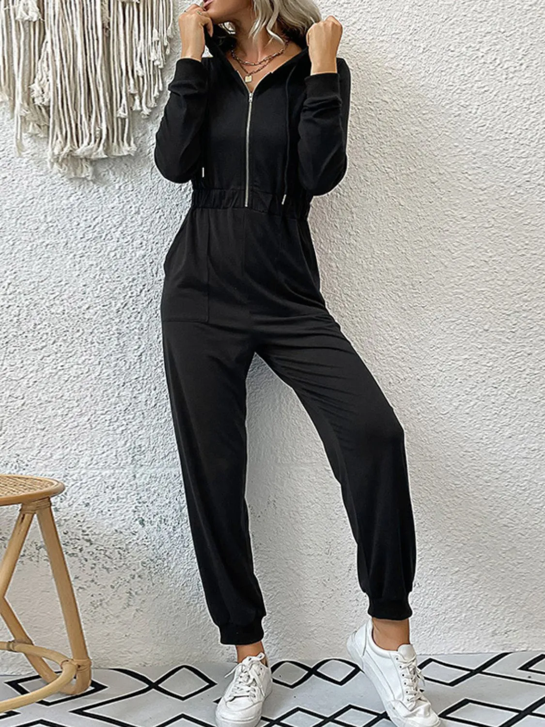 'Kristina' Zip Up Elastic Waist Hooded Jogger Jumpsuit sold by Goodnight Macaroon product image thumbnail 4