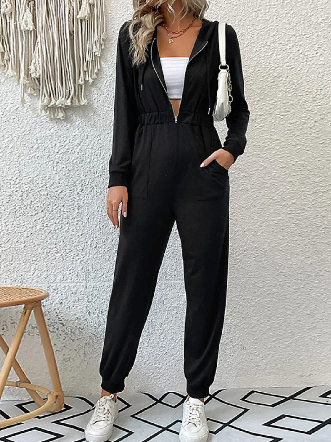 'Kristina' Zip Up Elastic Waist Hooded Jogger Jumpsuit sold by Goodnight Macaroon product image thumbnail 5