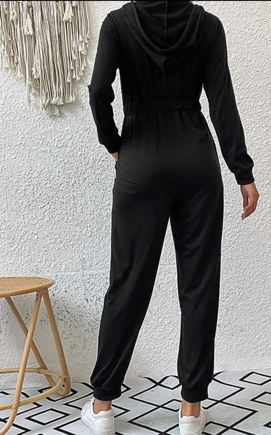 'Kristina' Zip Up Elastic Waist Hooded Jogger Jumpsuit sold by Goodnight Macaroon product image thumbnail 2