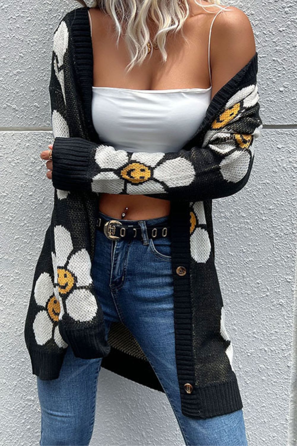 'Lala' Floral Long Sleeve Cardigan Mid Length sold by Goodnight Macaroon