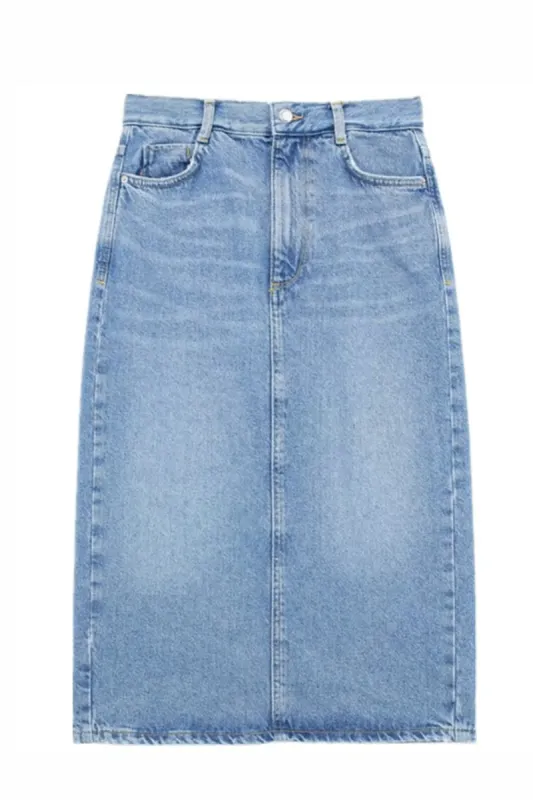 'Rebecca High Waist Back Slit Denim Skirt sold by Goodnight Macaroon