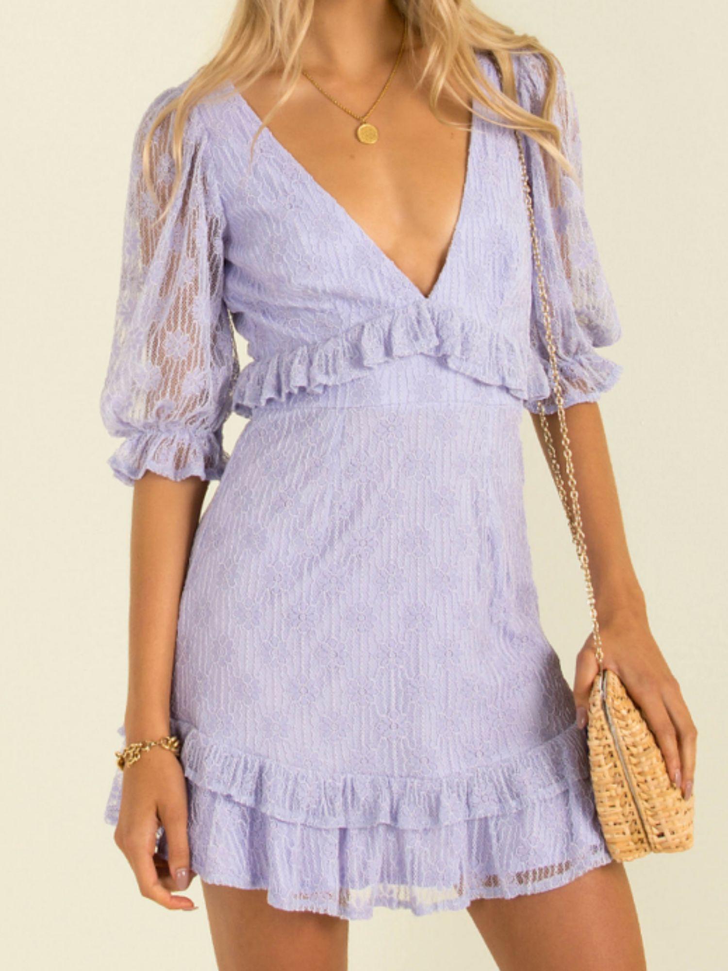 'Queen' V-neck Ruffle Floral Lace Mini Dress sold by Goodnight Macaroon